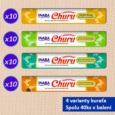 Inaba Cat Churu Multipack - Kuracie 4 varianty 40ks 560g obsah popis